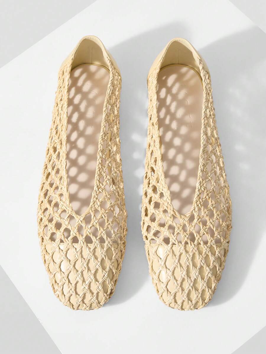 MOTF WOMEN HOLLOW OUT PU LEATHER FLATS - Beige - View 1