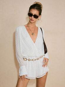 Poéselle 女士休闲波点印花束腰连体裤，夏季 - 白色 - 查看 5