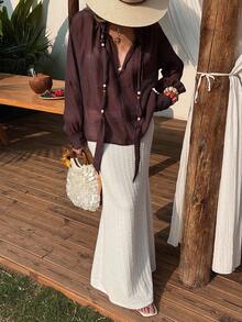 Livesso 女士衬衫 - 棕色 - 查看 4