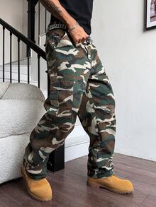 Manfinity Roghcode Jeans casuales de hombre con múltiples bolsillos, efecto desgastado y rasgado, en camuflaje - Multicolor - Ver 3