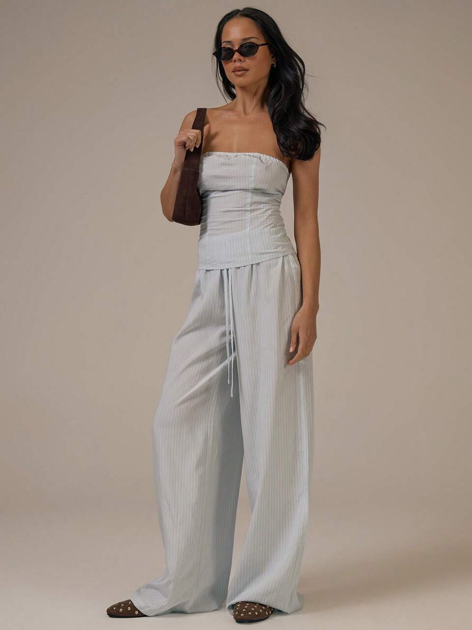 Stripe Tie Elasticated Waist Wide Leg Trousers Spring Summer Cute Cosy Cottage Core Spring Dew Casual