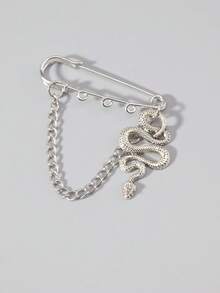 ROMWE Goth 1 Piece Punk Retro, Snake Design, Brooch, Bag Pendant, Waist Large Pin, Safety Buckle Pin. - Silver-A - View 2