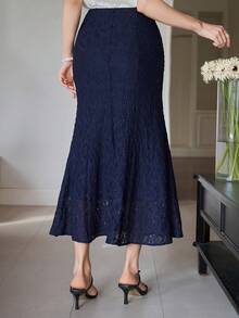 DAZY Women's Solid Color Lace Fitted Elegant Mermaid Skirt - Navy Blue - View 2