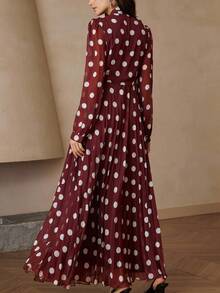 Aveloria Rosie French Romantic Ruffled Collar Polka Dot Waist Dress With Pleated Long Sleeve, Random Print - Red - View 6