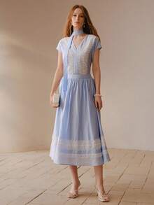 MOTF PREMIUM SPRING/SUMMER NEW BLUE CONTRAST LACE CONTRAST COLOR A-LINE SKIRT, VERSATILE FOR COMMUTING AND CASUAL WEAR - Blue - View 6