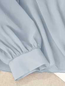 Seusyu 1pc Women Off Shoulder Tie-Neck Floral Embroidery Long Sleeve Blouse - Baby Blue - View 5