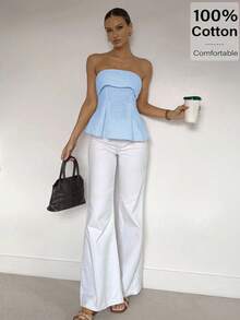 Siren Gaze 亚麻棉抹胸：凸显腰线的波西米亚风职场穿搭 | Old Money Elegance 2025 夏季新品发布 | 日夜转换与职场魅惑风格 - 淺藍色 - 查看 2