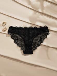 Charlaine Bragas de encaje negro sexy, ropa interior de triángulo delicada y suave con adorno de encaje hueco para uso diario y citas - Negro - Ver 8