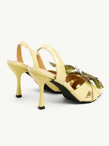 CUCCOO CHICEST 女士优雅蝴蝶装饰高跟凉鞋 - 芥末黃 - 查看 7