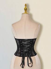 SHEIN ICON Y2k Women's Goth Black Club Hippie Sheer Tunic Sexy Lace Trim Semi-Sheer Fitted Camisole Top - Black - View 2