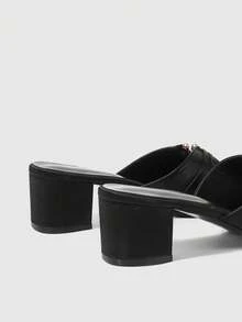 Sleekvia Casual Fashion Versatile Simple Chunky Heel Women's High Heel Sandals - Black - View 9