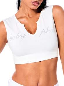 BABYPHAT Notch Neck Cropped Tank Top V-Neck Sleeveless Cotton Tee Casual Summer Spring Street Style Fashion Basic Essential Layering Piece - White - View 4