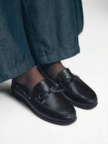 Mnmlis Retro Small Round Toe Elegant Slip-On Low-Heeled Small Leather Shoes Women's Platform Bow Commuter Loafers Valentine's Day - Black - View 10