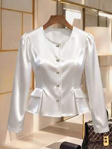GlowEve CURVE Plus Size Women's Elegant U-Neck Long Sleeve Blouse, Suitable For Commuting In Early Spring - Apricot - View 1