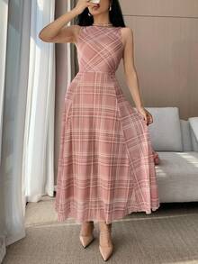 DAZY 女士优雅不对称中长连衣裙，无袖，夏季婚礼宾客礼服 - 粉色 - 查看 6