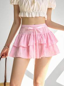 Ardnt Textured Light Pink Layered Design Romantic French Princess Style Playful Versatile New Summer Women Skirt - Pink - View 4