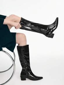 Mnmlis Women's Fashion Versatile Chunky Heel Over-The-Knee Boots - Black - View 9