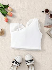 SHEIN Young Girl Solid Color Knit Camisole,Kids - White - View 6