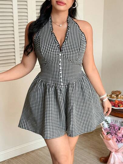 Celure Plus Size Fashionable Casual Spring/Summer Vacation Elegant Ruffled Halter Tie Bow Jumpsuit