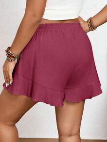 Elaquor Pantalones cortos de talla grande de unicolor con volante francés en el bajo - Burdeos - Ver 6