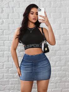 Flexra 女士时尚性感迷你牛仔裙，夏季 - 深色水洗藍 - 查看 5