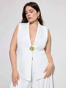 Aveloria Modichic Minimalist & Fashionable White Suit Vest With Gold Decor, Adds Sophistication And Stylish Practicality - White - View 4