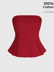 Siren Gaze 亚麻棉抹胸：凸显腰线的波西米亚风职场装 | Old Money Elegance 2025 夏季新品发布 | 日夜过渡 & 职场风格 红色露肩上衣 露肩荷叶边上衣 女士荷叶边上衣 女士红色上衣 女士露肩上衣，优雅女士衬衫 - 玫瑰紅 - 查看 5