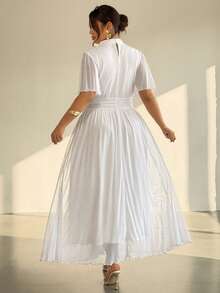 Firerie 大码纯色短袖收腰长款优雅连衣裙 - 白色 - 查看 7
