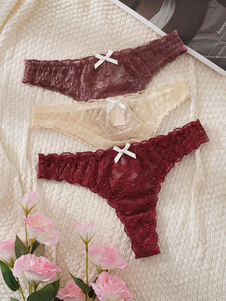 PetitDoll 3pcs Women's Minimalist Sexy Lace Thong Panties - Multicolor - View 1