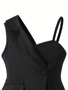 SHEIN Elladie kids Zweiteiler im asymmetrischen Design für Kleine Mädchen, eleganter Khaki-Rock-Anzug - Schwarz - Übersicht 7