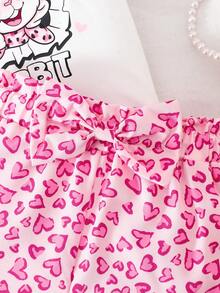 SHEIN 2件套女婴/男女通用婴幼儿0-3岁复活节兔子荷叶边袖上衣和印花裤子套装，夏季 - 彩色 - 查看 7