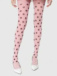 ROMWE Grunge Punk 1双暗黑朋克风黑色波点粉色连体裤袜 - 粉2色 - 查看 8