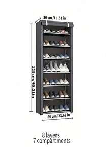 SHEIN 1pc Multi-Tier 6/8/10 Layers Shoe Rack With Dustproof Cover - Easy Assembly, Portable Storage, Suitable For 27-35 Pairs Of Sneakers, High Heels And Boots - Ideal For Entryway - Grey - View 15