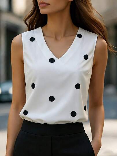 GlowEve Blusa básica sin mangas con lunares, elegante y apropiada para el trabajo, nueva colección primavera/verano 2026 para mujer