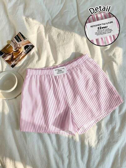 Comfortcana Casual Striped Waistband Logo Tape Fitted Low-Waist Shorts With Single Right Pocket, Comfortable For Daily, Party, Airport, Spring/Summer, Suitable For Beach Vacation