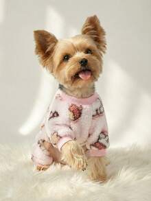 PETSIN 1pc Pet Dog & Cat Universal Pink Fleece Warm Polar Fleece Cartoon Puppy Print Jumpsuit - Multicolor - View 6