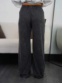 SAYEHFBABY Damen Lässig Retro Punk Y2K vielseitige Cross Weiß Muster Taille Gewaschen Grau Gerade Bein Jogginghose, bequem und warm für Herbst/Winter - Schwarz - Übersicht 2