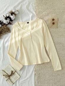 Tseoso Áo thun nữ màu mơ mới, chất liệu 95% cotton, cổ kéo khóa nửa thân, đa năng cho mọi mùa và trang phục thường ngày. - Màu be - Xem 8