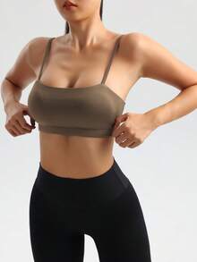 Easithlete 女式純色肩帶運動內衣 - 咖啡棕 - 查看 2