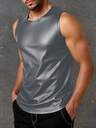 Manfinity LEGND Men's Summer Fashion Street Casual Solid Color PU Leather Tank Top Men Sleeveless Tops