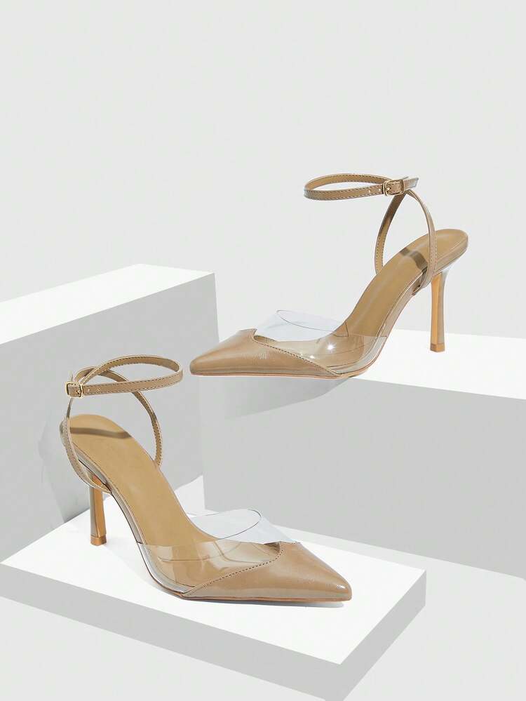 CUCCOO SZL Black Satin Twill & Mesh Patchwork Fashion Sexy Elegant Wedding Season Pointed Toe Strap High Heel Pumps Valentine's Day