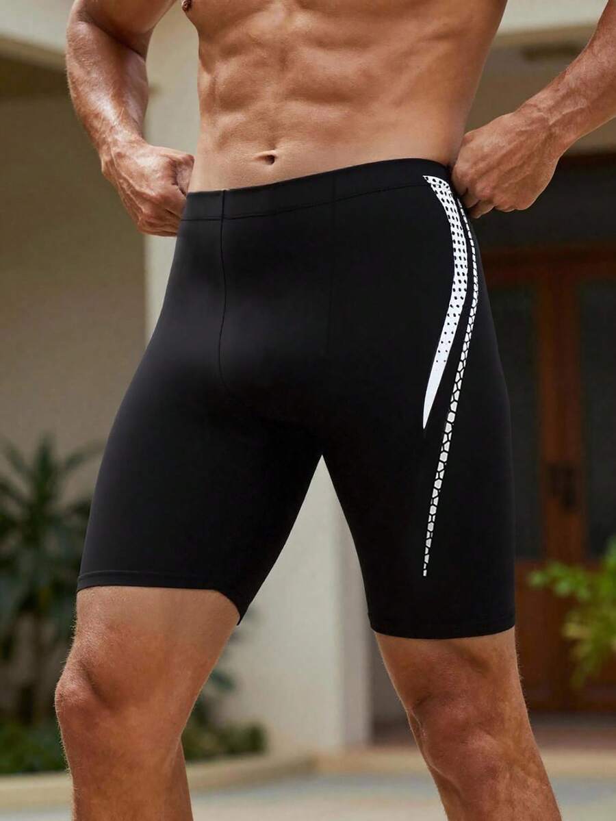 Surfspeed Men's Graphic Print Black Casual Fashion Knee-Length Swim Trunks Men Black Swim Trunk Mens Swimming Long Shorts Mens Swim Biker Shorts Compression Swim Shorts Men Swimming Pants Men - Black - View 1