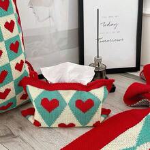 Joivida 1Pc Original High-End Heart Knitted Fabric Tissue Box, Hanging Tissue Cover For Car & Home, Desktop Tissue Storage Pouch - Multicolor - View 10