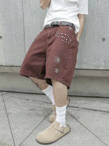 Manfinity EMRG Distressed Denim Shorts - Coffee Brown - View 4