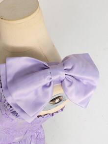 SHEIN 少女优雅撞色蝴蝶结装饰连衣裙 - 淡紫色 - 查看 4