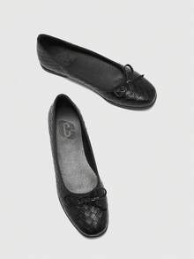 CUCCOO BIZCHIC Women's Casual Versatile Minimalist Bow Decor Flat Loafers For Christmas Valentine's Day - Black plaid - View 10