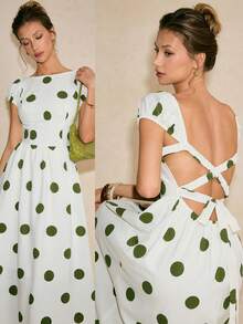 Poéselle 女士波点印花船领露背休闲连衣裙 - 綠色 - 查看 10