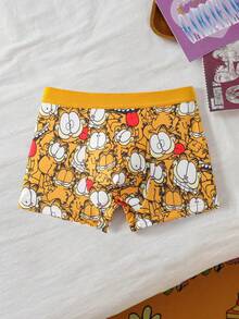 GARFIELD | SHEIN Celana Dalam Boxer Nyaman untuk Anak Laki-Laki Usia Remaja dengan Motif Kartun Blok Warna - Kuning - View 3