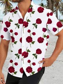 Manfinity RSRT 男士印花纽扣前开襟休闲短袖衬衫 - 彩色 - 查看 4