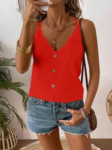 EMERY ROSE Áo tank top nữ màu trơn, dây mảnh, dáng rộng, thoải mái, thích hợp cho mùa hè. - trái cam - Xem 3